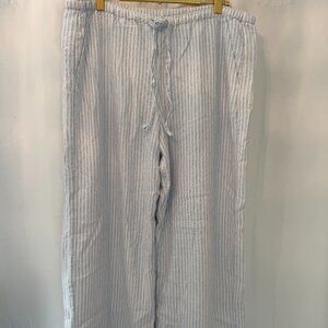 White and Blue Striped Wide Leg Linen Pants